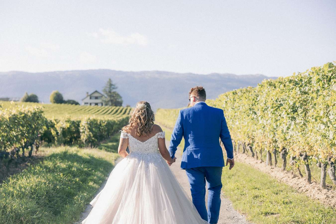 Couple marchant dans les vignes